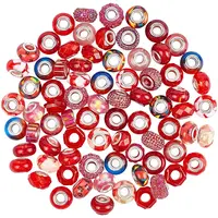 90Pcs 15 Styles Red Series Transparent Resin European Beads