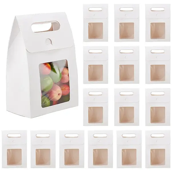 Folding Paper Gift Bags with Hole Handle and Plastic Visible Window