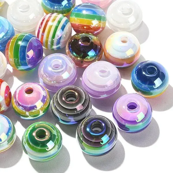 30Pcs Electroplated Opaque Stripe Resin European Beads