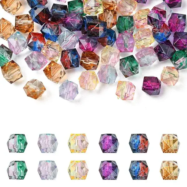 60Pcs 6 Colors Two Tone Transparent Spray Painted Acrylic Beads