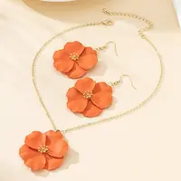 Flower Alloy Enamel Pendant Necklace & Dangle Earring