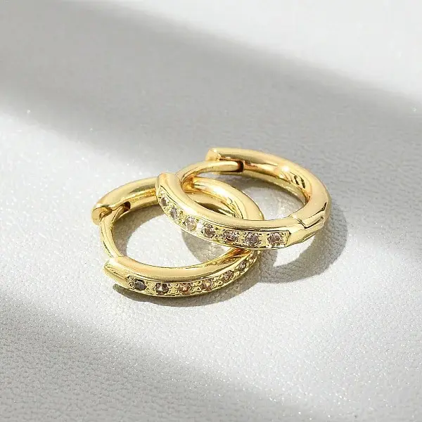Brass Micro Pave Clear Cubic Zirconia Hoop Earrings