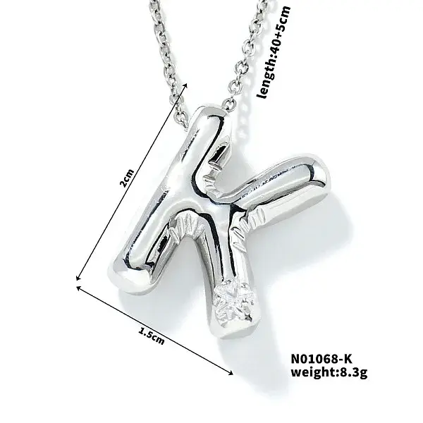 Brass Pave Clear Cubic Zirconia Shiny Balloon Letter Pendant Necklaces