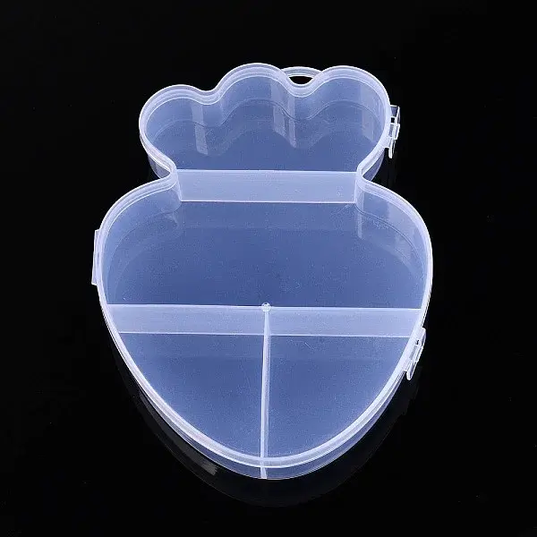 Strawberry 4 Grids Plastic Bead Storage Containers with Hinged Lid