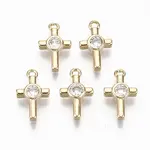 Brass Micro Pave Cubic Zirconia Tiny Cross Charms