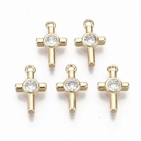 Brass Micro Pave Cubic Zirconia Tiny Cross Charms