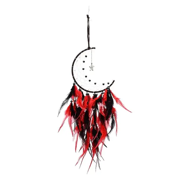 Moon Woven Net/Web with Feather Pendant Decoration