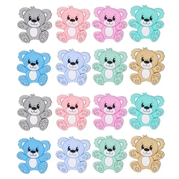 16Pcs 8 Colors Cartoon Bear Silicone Focal Beads
