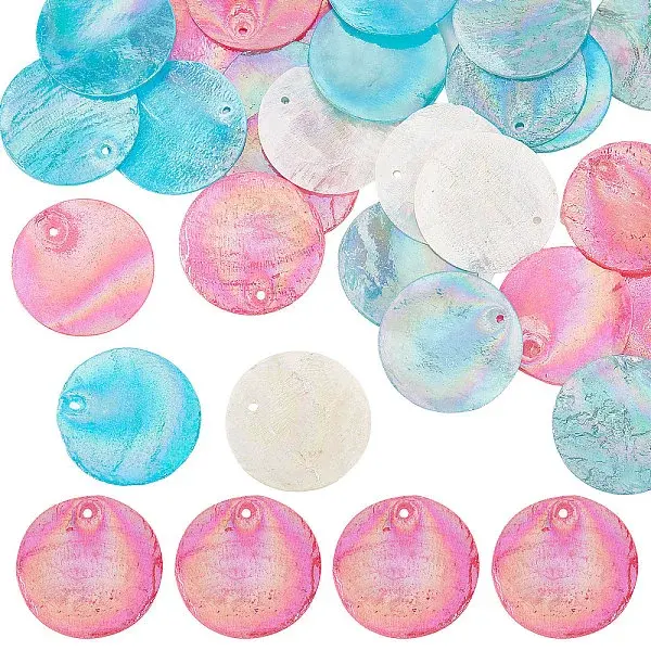 40Pcs 4 Colors AB Color Plated Natural Capiz Shell Pendants
