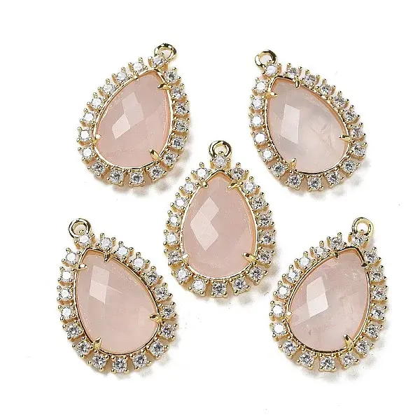 Natural Rose Quartz Faceted Teardrop Pendants