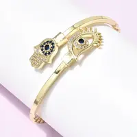 Eye Theme Brass Micro Pave Cubic Zirconia Cuff Bangles for Women