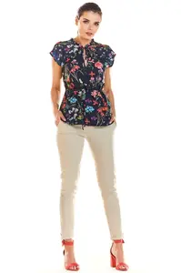 Infinite You Woman's Blouse M194 Navy Blue Flowers