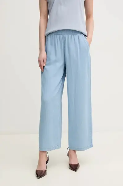 Kalhoty Dkny dámské, modrá barva, široké, high waist, DJ4P3006