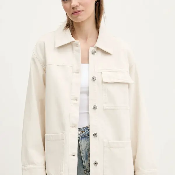 Bavlněná bunda Abercrombie & Fitch béžová barva, oversize, KI144-5062
