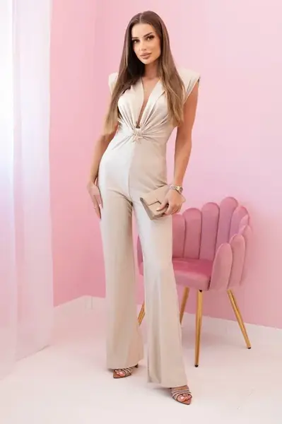 Kesi Włoski Dámský overal s ozdobným zavazováním v pase béžový