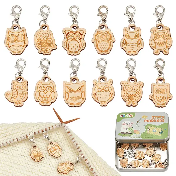 Wood Owl Pendant Locking Stitch Markers