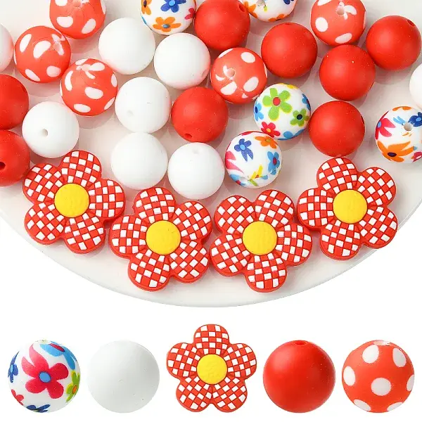 30Pcs 5 Styles Silicone Focal Beads