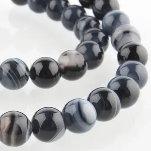Natural Black Agate Round Bead Strands