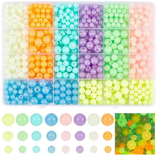 1040Pcs 24 Colors Luminous Acrylic Beads Sets