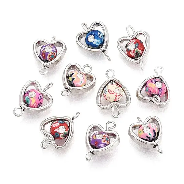 Polymer Clay Heart & CCB Frame Links Connector Charms
