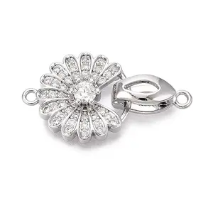 Brass Micro Pave Clear Cubic Zirconia Fold Over Clasps