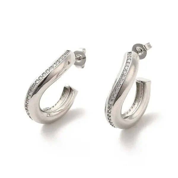 Brass Micro Pave Cubic Zirconia Stud Earrings