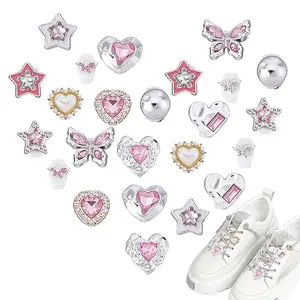 24Pcs 12 Styles Alloy Rhinestone & Resin Shoelace Buckle Clips