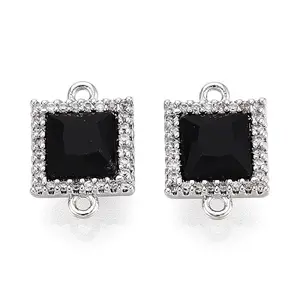 Brass Micro Pave Clear Cubic Zirconia and Glass Connector Charms