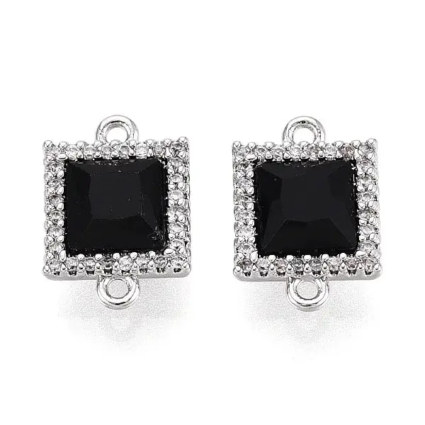 Brass Micro Pave Clear Cubic Zirconia and Glass Connector Charms