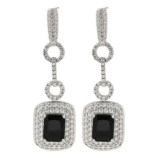 Brass Micro Pave Cubic Zirconia Dangle Stud Earrings