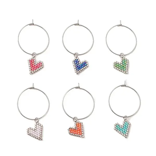 Glass Heart Wine Glass Charms