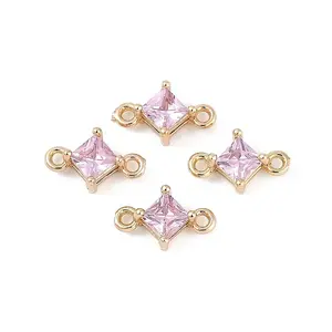 Brass Pave Glass Rhombus Links Connector Charms