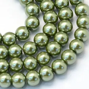 Baking Paint Pearlized Glass Pearl Round Bead Strands