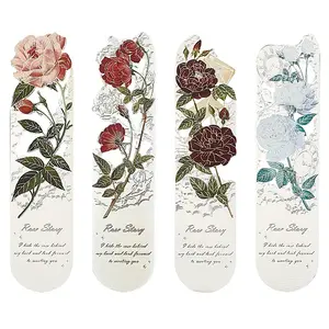 4Pcs 4 Styles Brass Flower Bookmarks