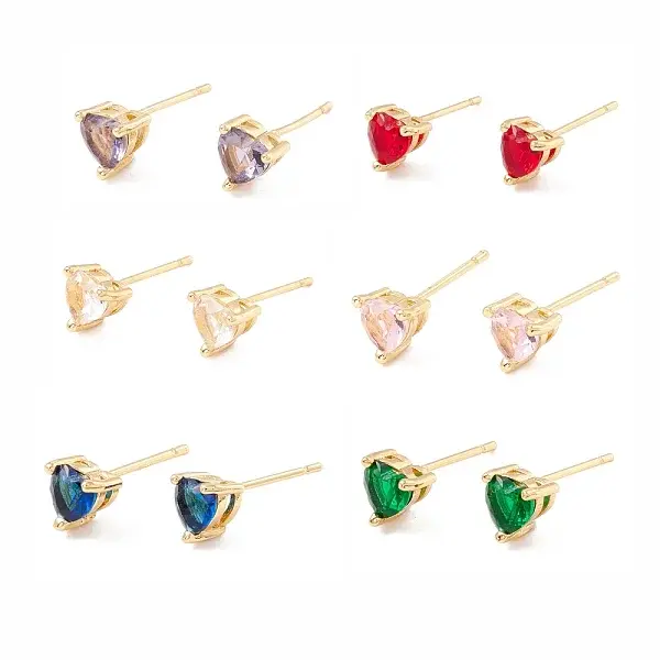 Cubic Zirconia Heart Stud Earrings