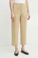 Kalhoty BOSS dámské, béžová barva, jednoduché, high waist, 50537557