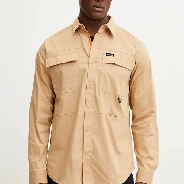 Košile Columbia Landroamer Twill pánská, hnědá barva, regular, s klasickým límcem, 2120581