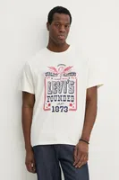 Bavlněné tričko Levi's SS RELAXED FIT TEE béžová barva, s potiskem, 16143