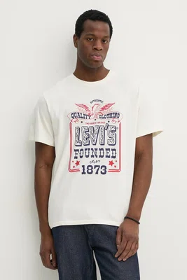 Bavlněné tričko Levi's SS RELAXED FIT TEE béžová barva, s potiskem, 16143