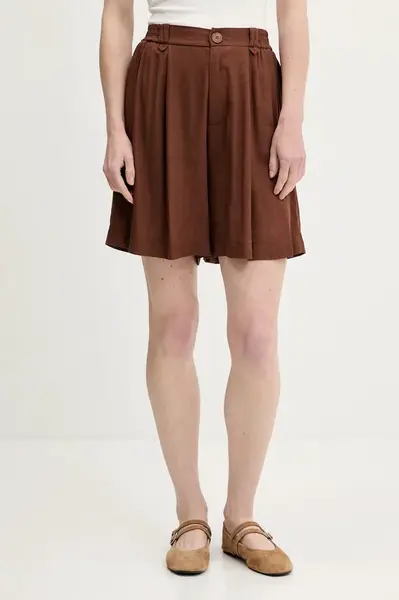 Lněné šortky Answear.LAB dámské, hnědá barva, high waist