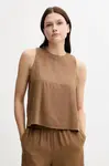 Lněná halenka United Colors of Benetton dámská, hnědá barva, hladká, 5BMLDQ0BU