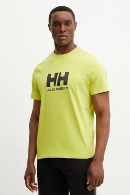 Bavlněné tričko Helly Hansen HH LOGO zelená barva, s potiskem, 54596