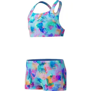 Speedo PRINT RACERBACK 2PC Dievčenské dvojdielne plavky, modrá, veľkosť 14Y