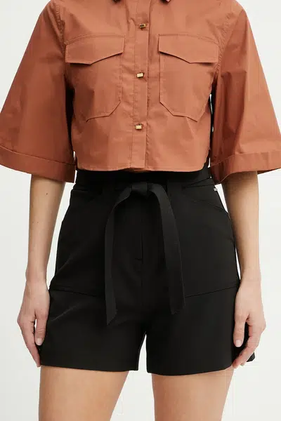 Kraťasy Guess VALENTINA dámské, černá barva, hladké, high waist, W5GD0I WH9Y2