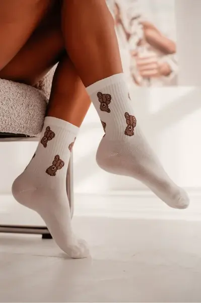 Milena dámske ponožky s medvedíkmi ecru