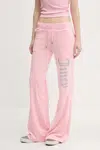Dětské velurové tepláky Juicy Couture LAYLA CAVIAR růžová barva, s aplikací, JCBBJ125806