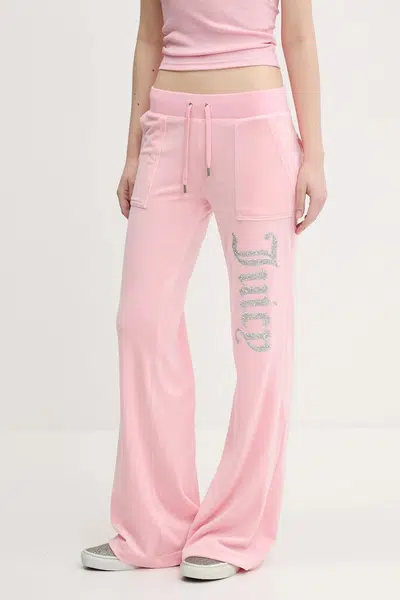 Dětské velurové tepláky Juicy Couture LAYLA CAVIAR růžová barva, s aplikací, JCBBJ125806