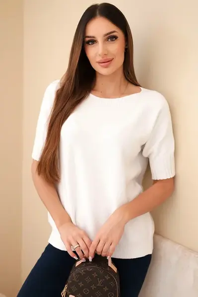 Kesi Włoski Dámský svetr z viskózy s krátkým rukávem ecru