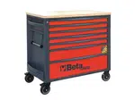 Dílenský vozík, 7 zásuvek, dřevěná deska, červený - Beta Tools