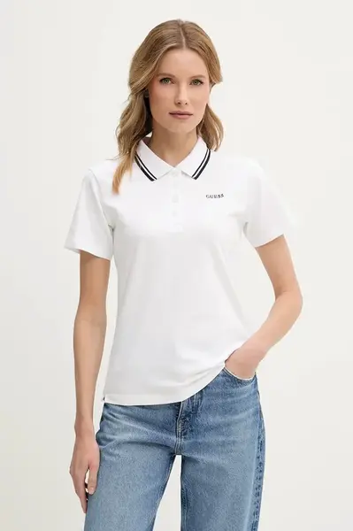 Polo tričko Guess AMARYLLIS dámské, bílá barva, V5GP06 KCOK1
